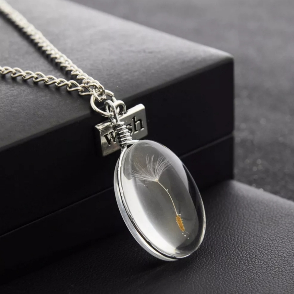 Make a wish, Dandelion seeds pendant necklace